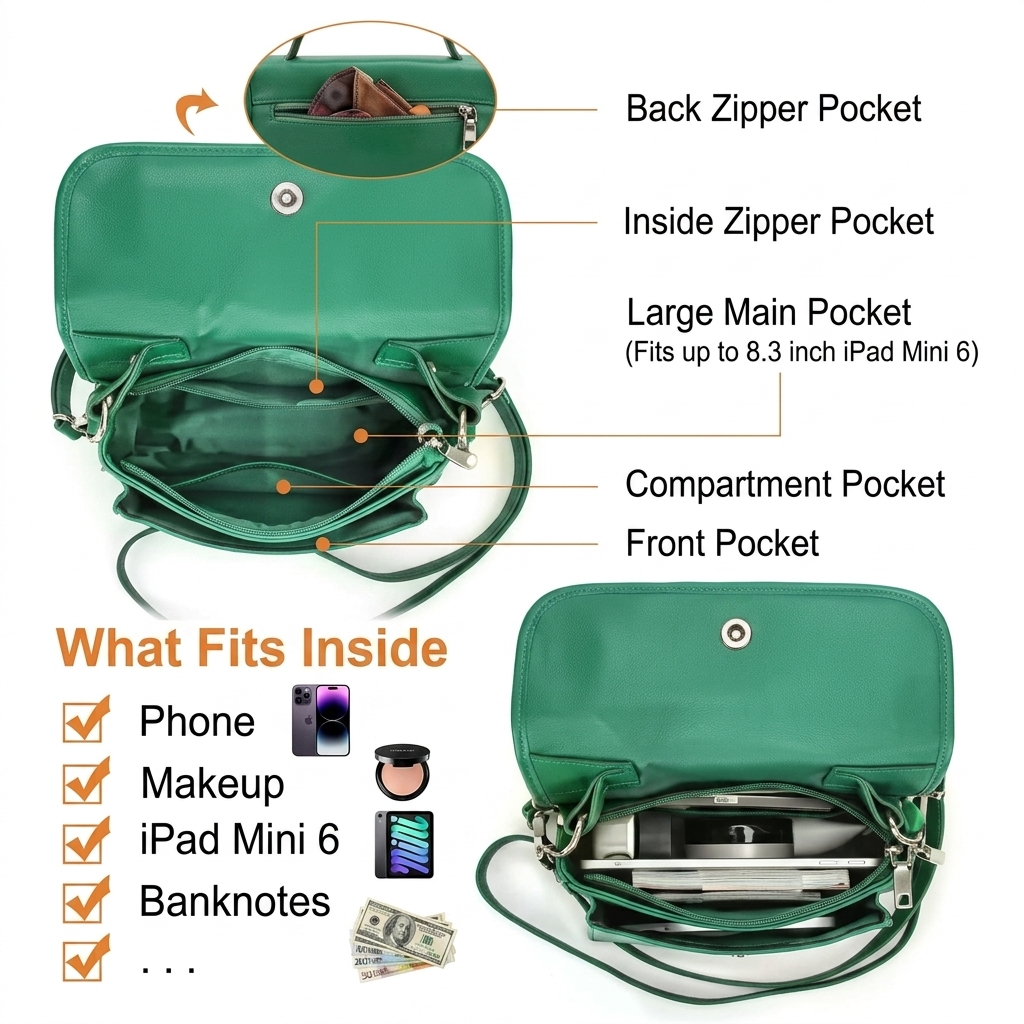 Haseeb Noir™ Emerald Luxe Genuine Leather Crossbody Bag
