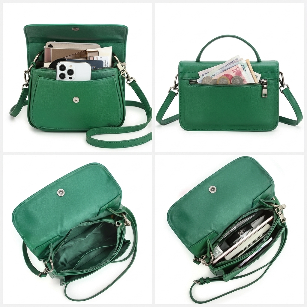 Haseeb Noir™ Emerald Luxe Genuine Leather Crossbody Bag