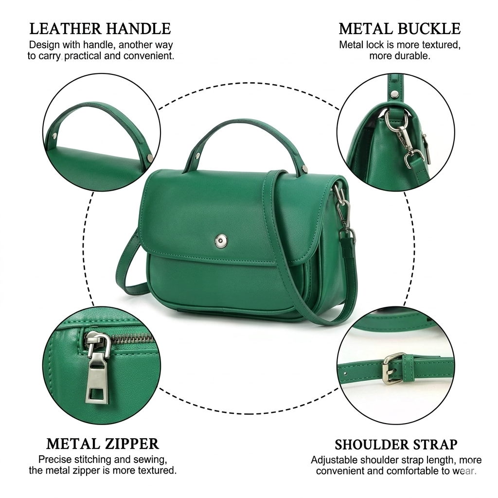 Haseeb Noir™ Emerald Luxe Genuine Leather Crossbody Bag