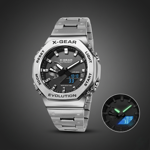 Haseeb Noir™ Original X-GEAR Evolution Digital Sports Watch – Luxury Dual Display LED Steel Strap Watch