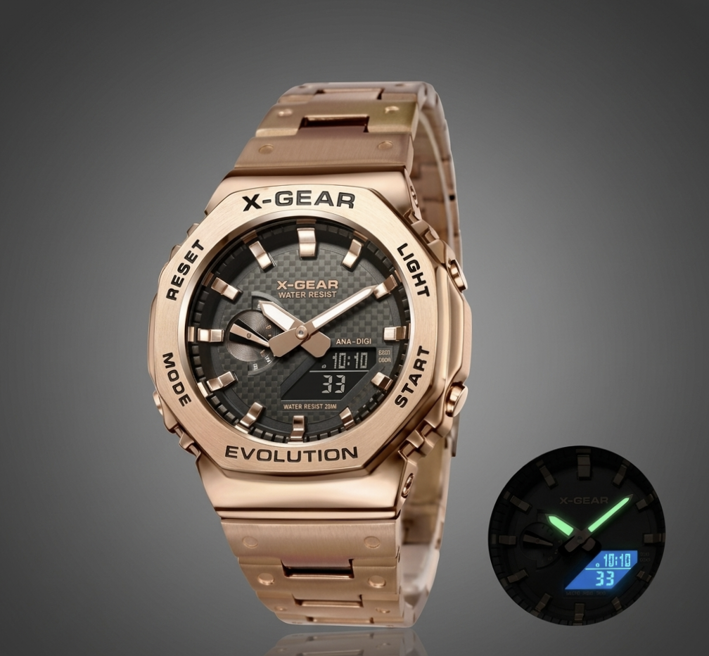 Haseeb Noir™ Original X-GEAR Evolution Digital Sports Watch – Luxury Dual Display LED Steel Strap Watch